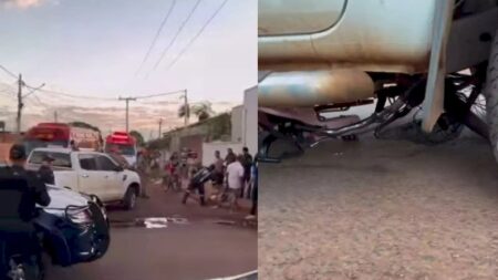 Caminhonete invade preferencial e atropela mulher e criança em bicicleta