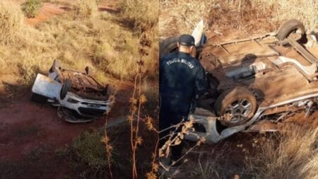 Motorista perde controle e capota carro na MS-316