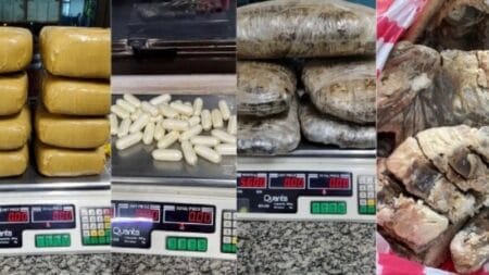 Com uso de cão da PM, drogas e carne de lhama são apreendidas em ônibus na fronteira com a Bolívia