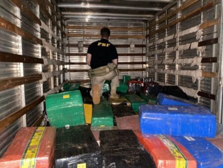 Traficantes em fuga batem em árvore e abandonam caminhão com 6 toneladas de maconha