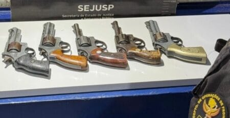 Mulher é presa carregando cinco armas de fogo em frasqueira de viagem