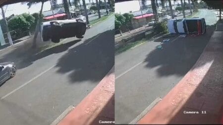 Caminhonete é atingida por carro e capota em Deodápolis
