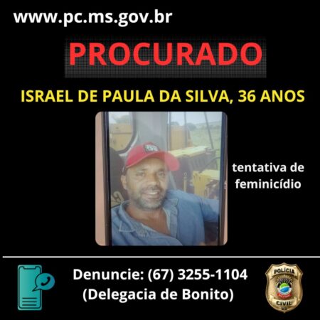 Polícia Civil pede ajuda da população para encontrar autor de feminicídio tentado ocorrido em Bonito