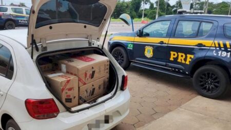 Motorista foge a pé e abandona carro com cigarros contrabandeados na BR-267