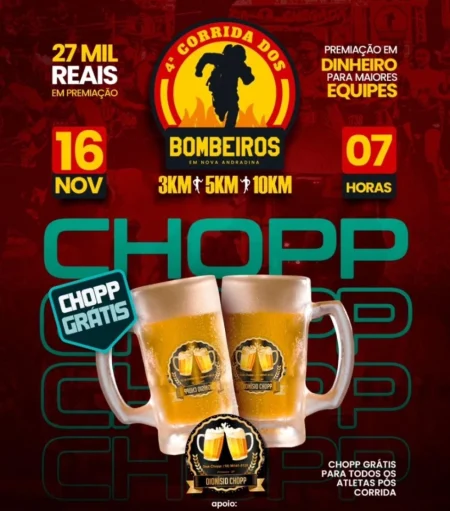 4ª Corrida dos Bombeiros terá chopp grátis para os atletas em Nova Andradina.