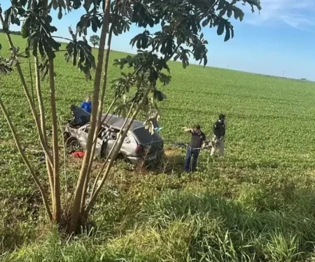 Capotagem na BR-267 mata passageiro e deixa motorista ferido.