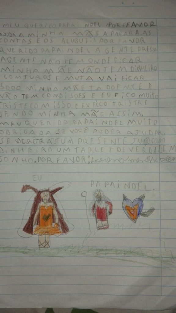 Criança pede para Papai Noel pagar aluguéis atrasados em Campo Grande: Não temos onde ficar