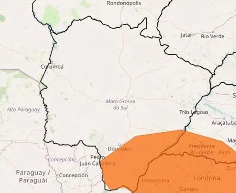 Alerta de tempestade coloca Nova Andradina e mais 32 cidades de MS em risco.