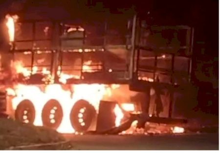 Carreta de suspeito de homicídio é incendiada horas após crime em Itaquiraí