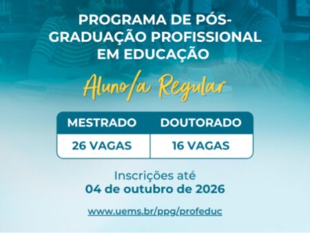 UEMS abre inscrições para seleção de Programas de Pós-Graduação