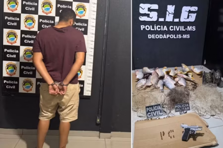 Homem é preso com dezenas de peixes proibidos, arma e munições em Deodápolis